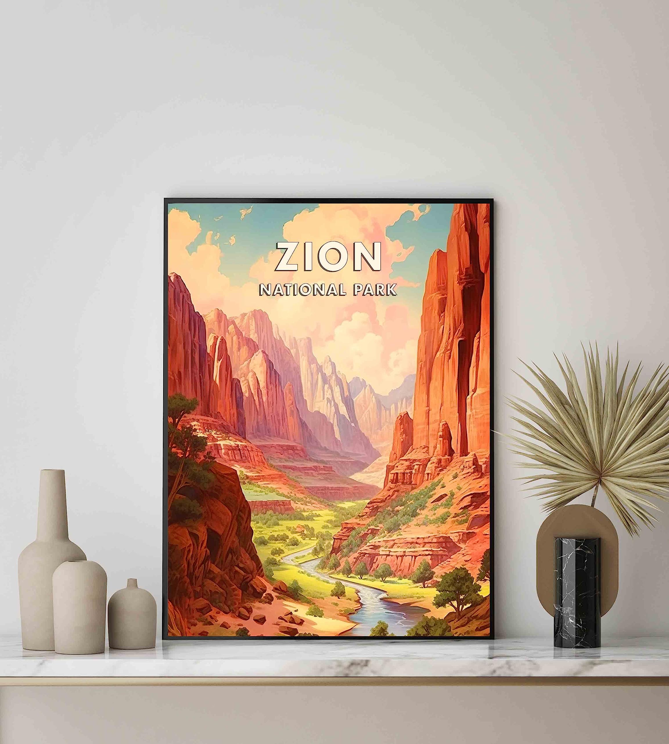 Amazon.com: Zion National Park Poster Art Print Retro Mountain